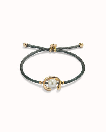 Bracelet en fil noir avec perle de coquillage plaquée or 18 carats